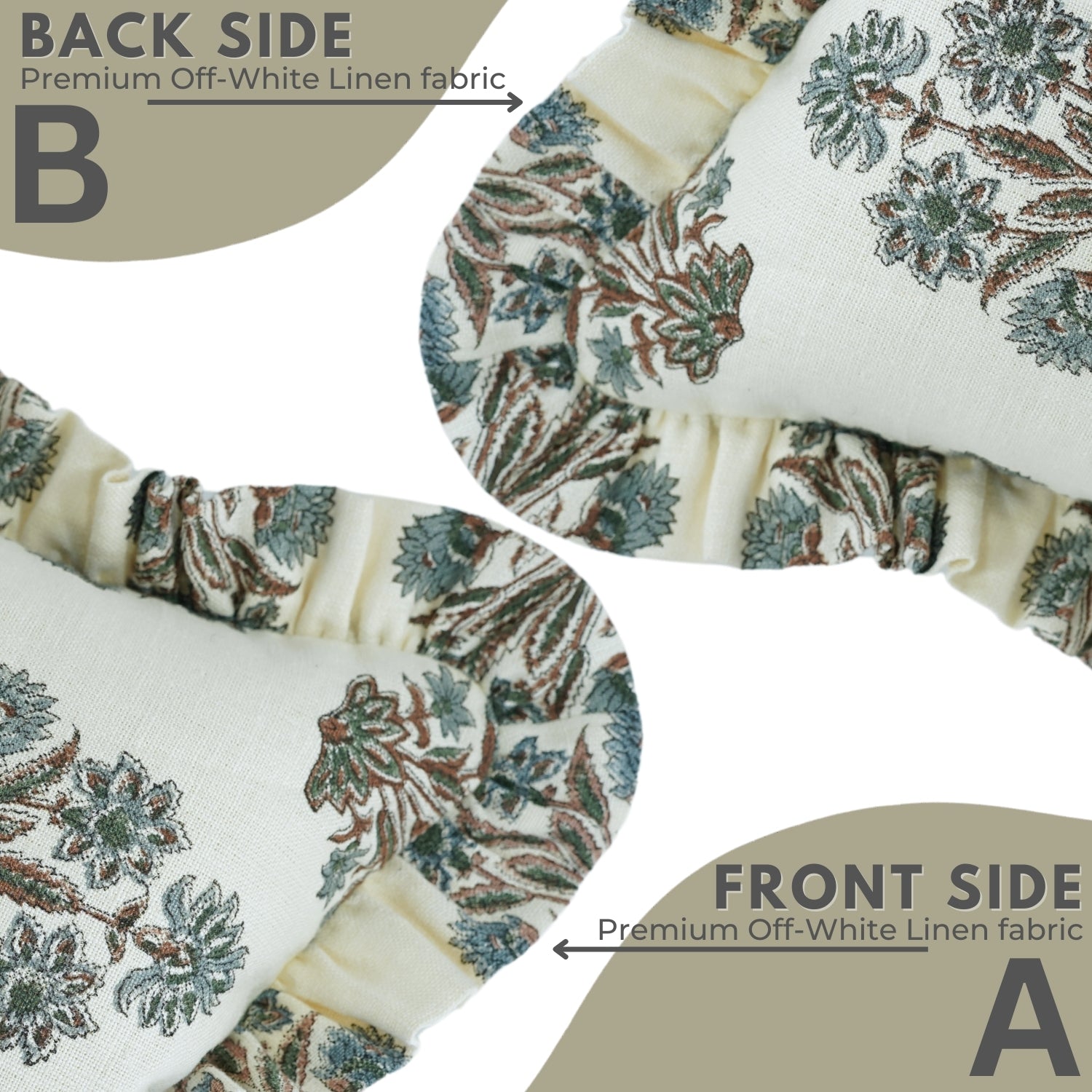 Block Printed Off-White Linen Frill Pillow Cover - Morpankh