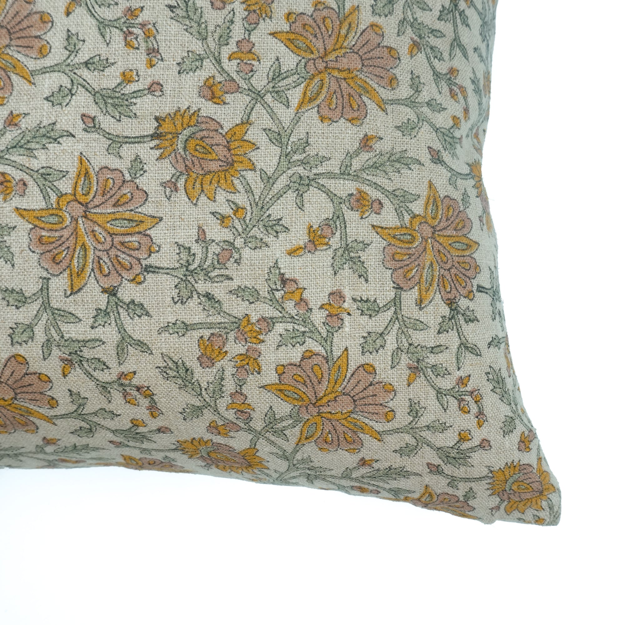 Neerabel Orange Floral Handcrafted Heavy Linen Pillow Cover