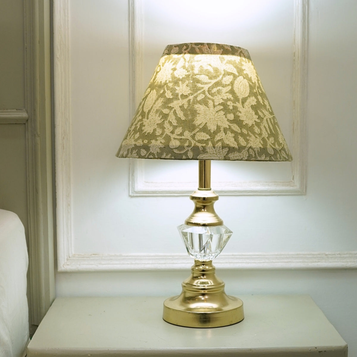 Manikarnika Green & Beige Floral Duck Canvas Lampshade | Drum & Coolie