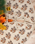Linen Blend Block Printed Neha Modern Christmas Tree Skirts in Chocolate Brown & Bronze Floral for Gift Decor