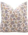 Handmade Cushion Protector with Pink and Gray Vintage Floral Block Prints on Pure Linen for Living Room Charm - SANJH