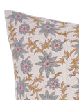 Handmade Cushion Protector with Pink and Gray Vintage Floral Block Prints on Pure Linen for Living Room Charm - SANJH