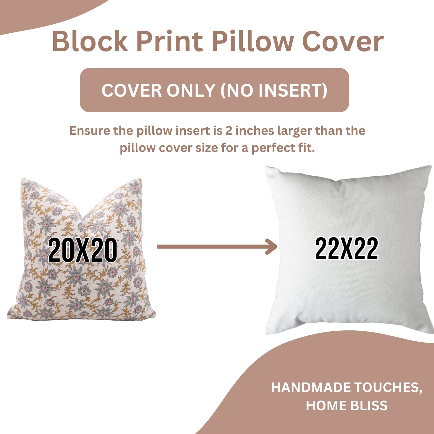 Handmade Cushion Protector with Pink and Gray Vintage Floral Block Prints on Pure Linen for Living Room Charm - SANJH