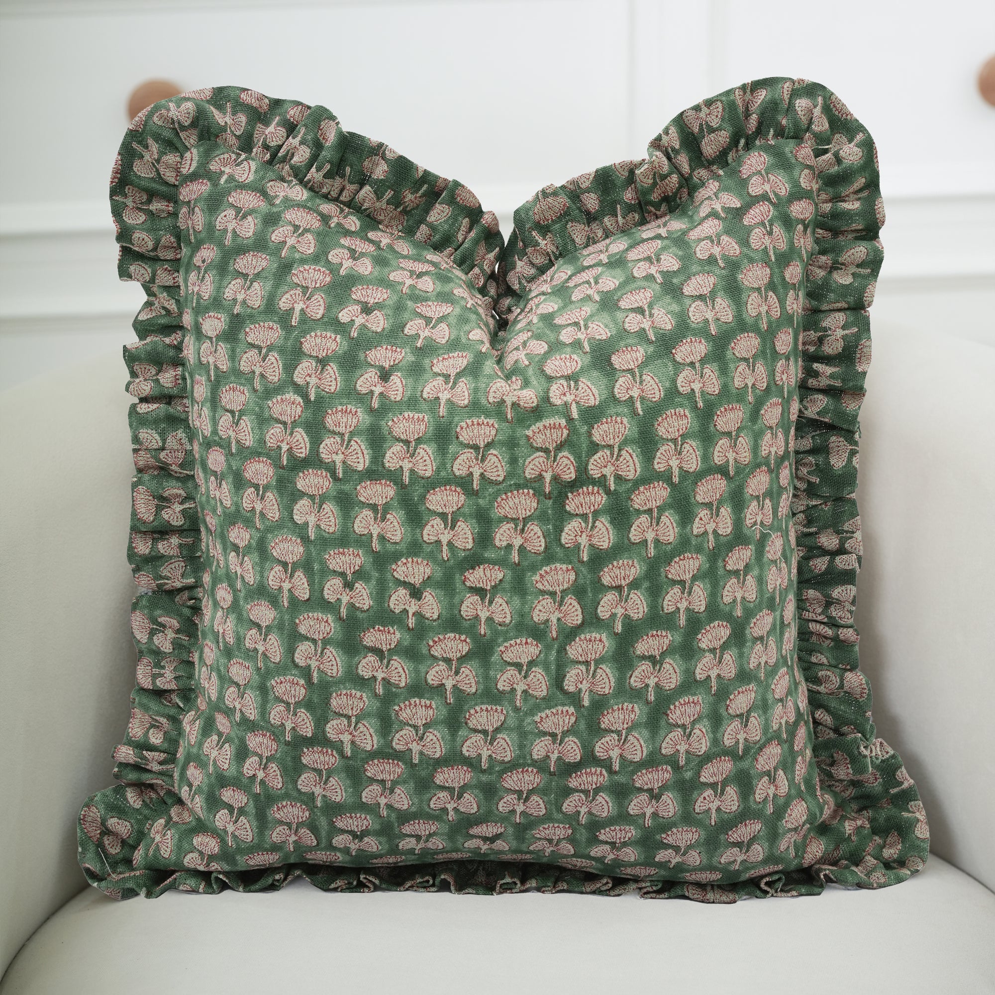 Handmade Thick Linen Indoor Frill Cushion Cover - Damru