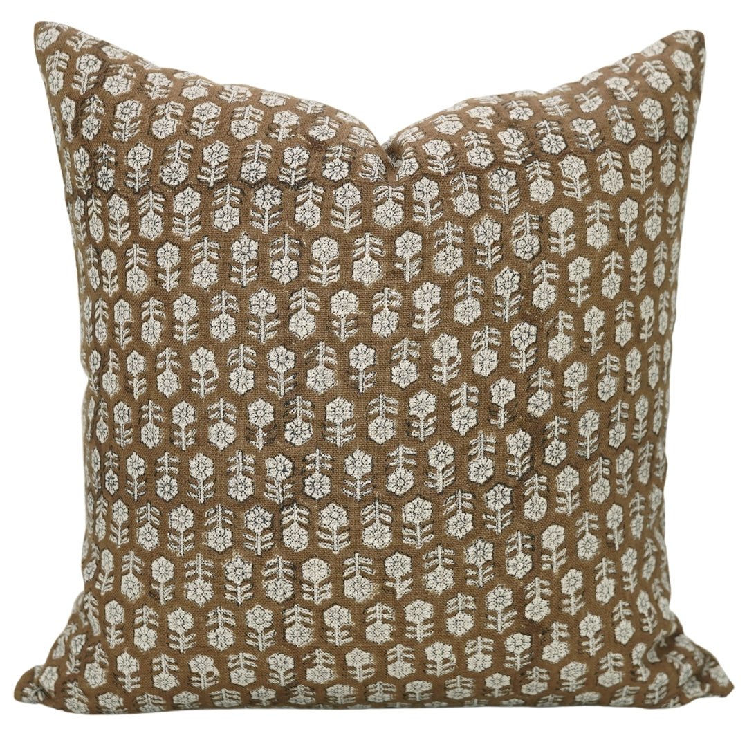 Square Duck Canvas Handblock Floral Printed Cushion Cases - Tulsi Buti