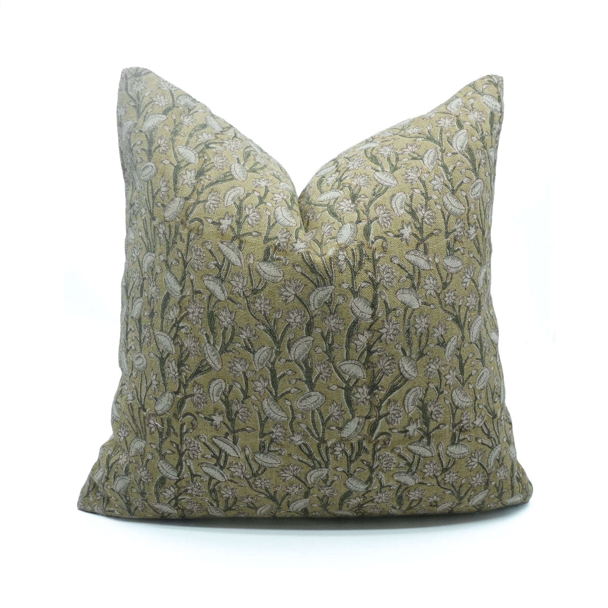 Pishta Block Print Thick Linen Sofa Cushion Cover Brown Floral