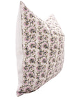 Handcrafted Pure Linen Pillow Cover Pink, Gray and Green Floral Block Printed Boho Accent for Farmhouse Decor - GULNAAZ