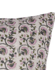 Handcrafted Pure Linen Pillow Cover Pink, Gray and Green Floral Block Printed Boho Accent for Farmhouse Decor - GULNAAZ
