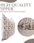 Handcrafted Pure Linen Pillow Cover Pink, Gray and Green Floral Block Printed Boho Accent for Farmhouse Decor - GULNAAZ