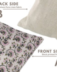 Handcrafted Pure Linen Pillow Cover Pink, Gray and Green Floral Block Printed Boho Accent for Farmhouse Decor - GULNAAZ