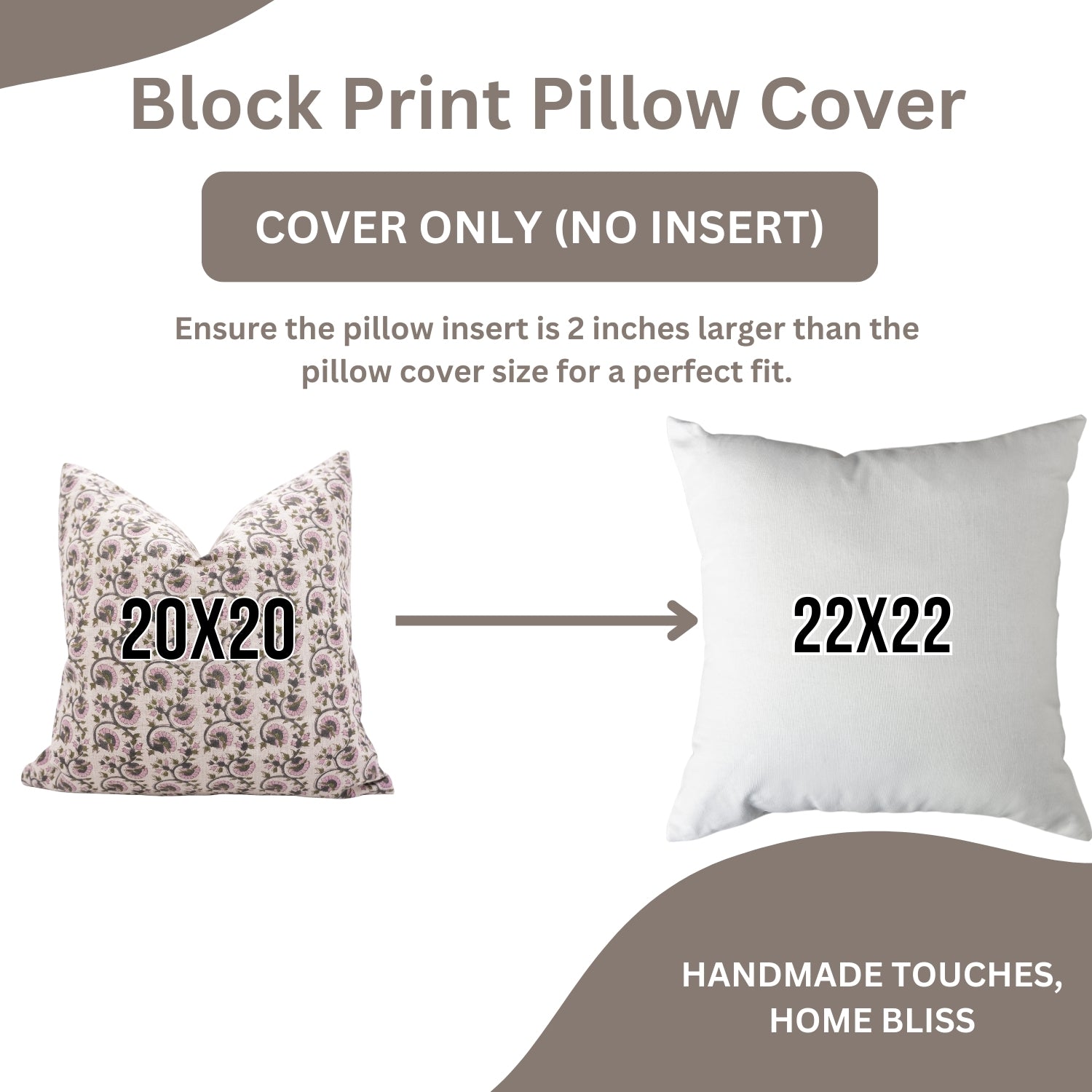 Handcrafted Pure Linen Pillow Cover Pink, Gray and Green Floral Block Printed Boho Accent for Farmhouse Decor - GULNAAZ