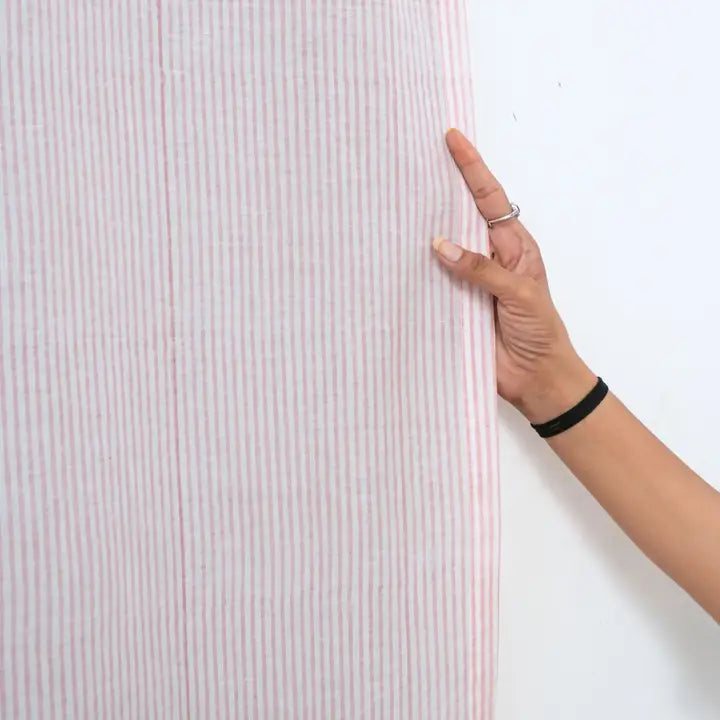 Hand Block Print Tab Top Cotton Curtains - Pink Lehriya Design 