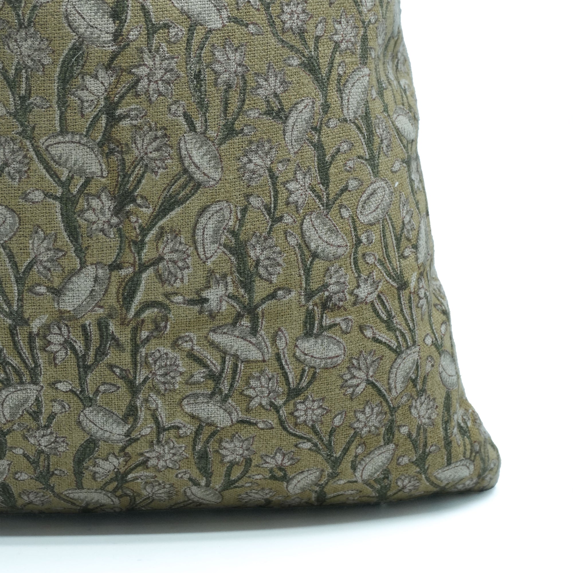 Pishta Block Print Thick Linen Sofa Cushion Cover Brown Floral