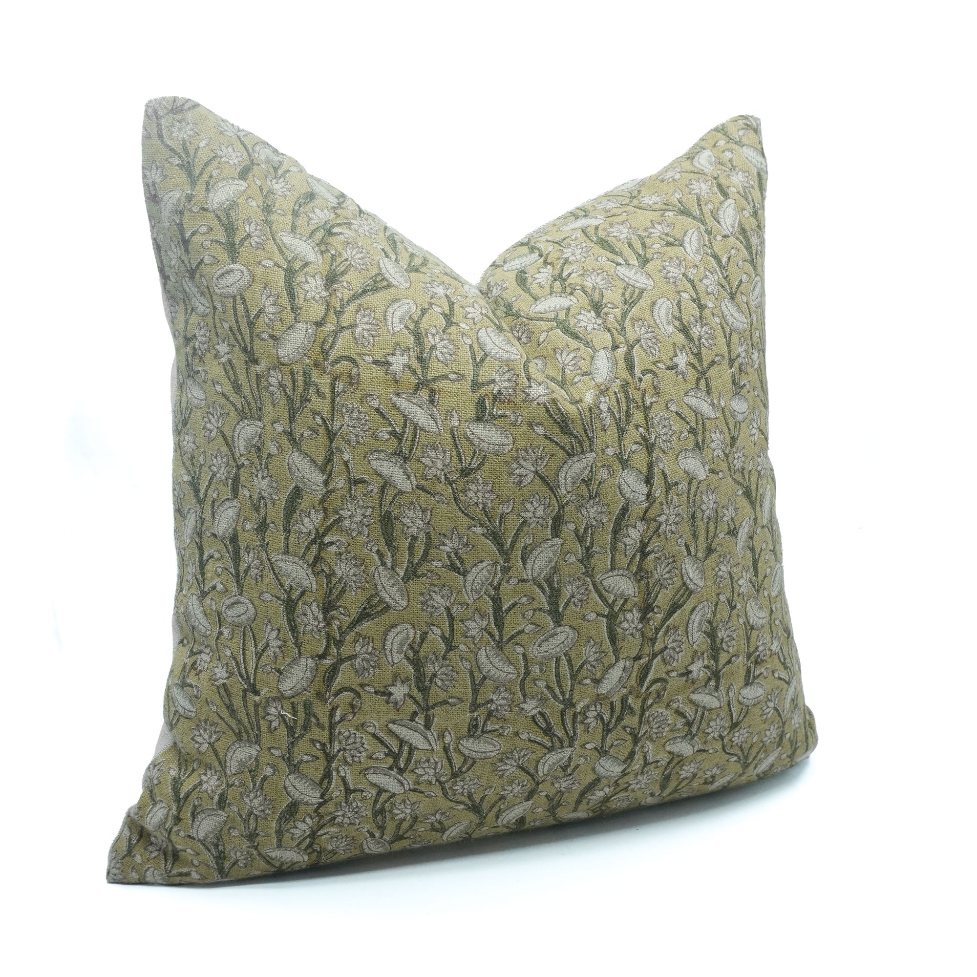 Pishta Block Print Thick Linen Sofa Cushion Cover Brown Floral
