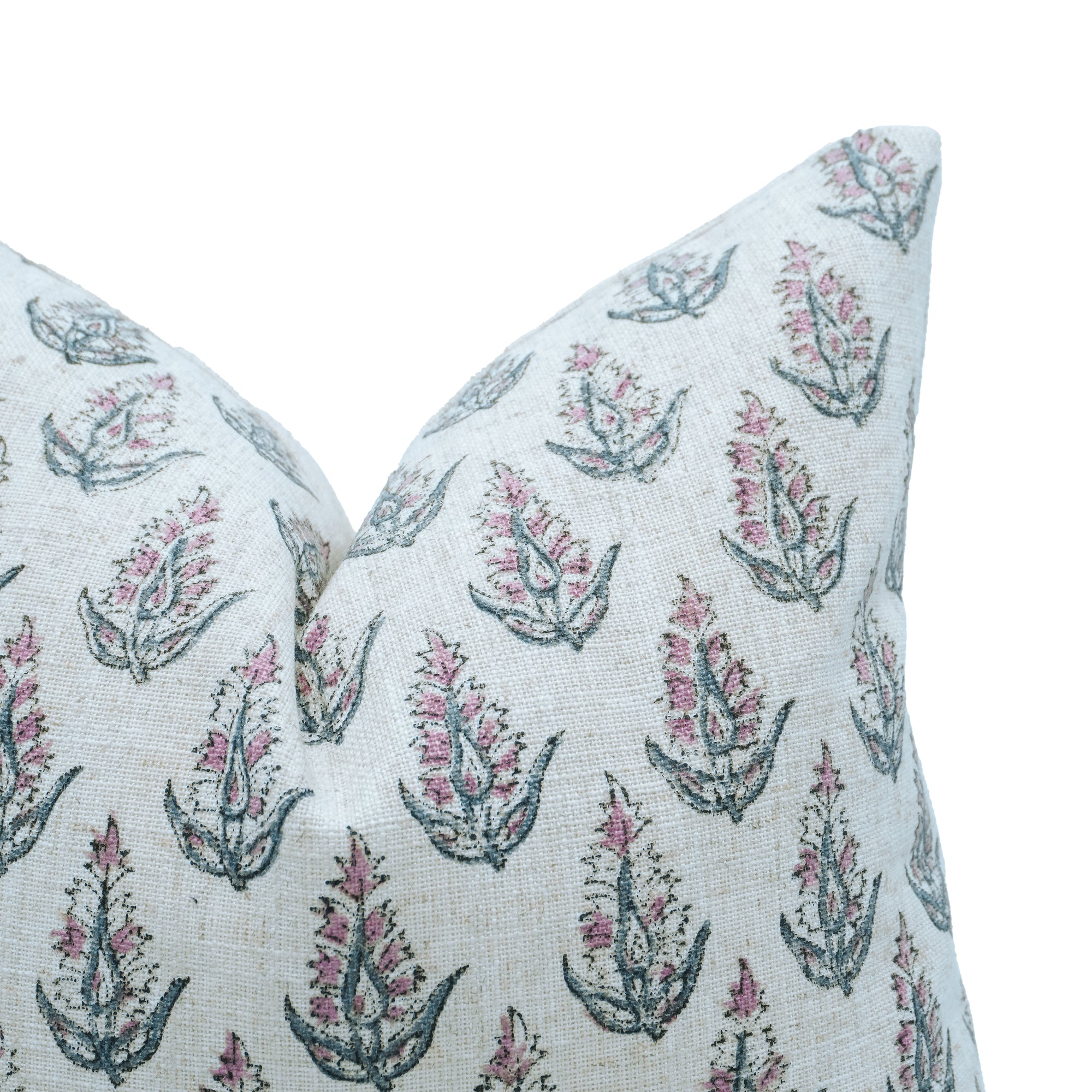 Hand Print Viscose Linen Pink Floral Cushion - Kanak Buti
