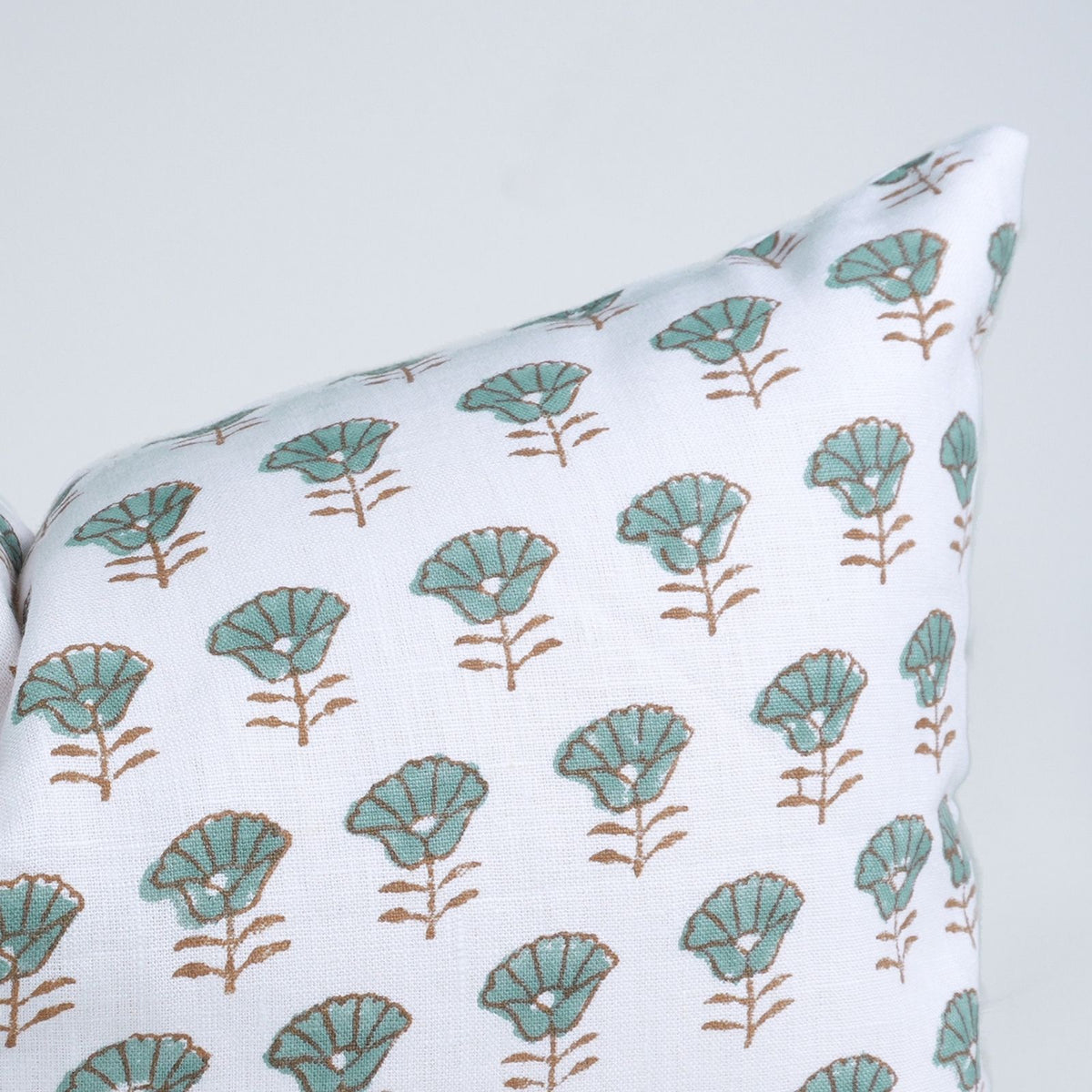 Block Print Kohinoor White Linen Decorative Lumbar Pillow Cover