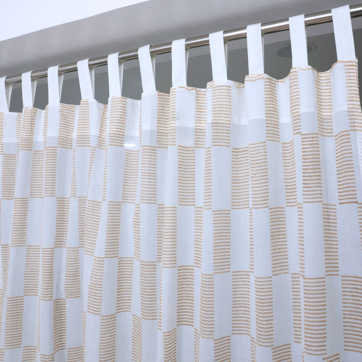 Pure Cotton Hand Block Print Tab Top Curtain - Zig Zag