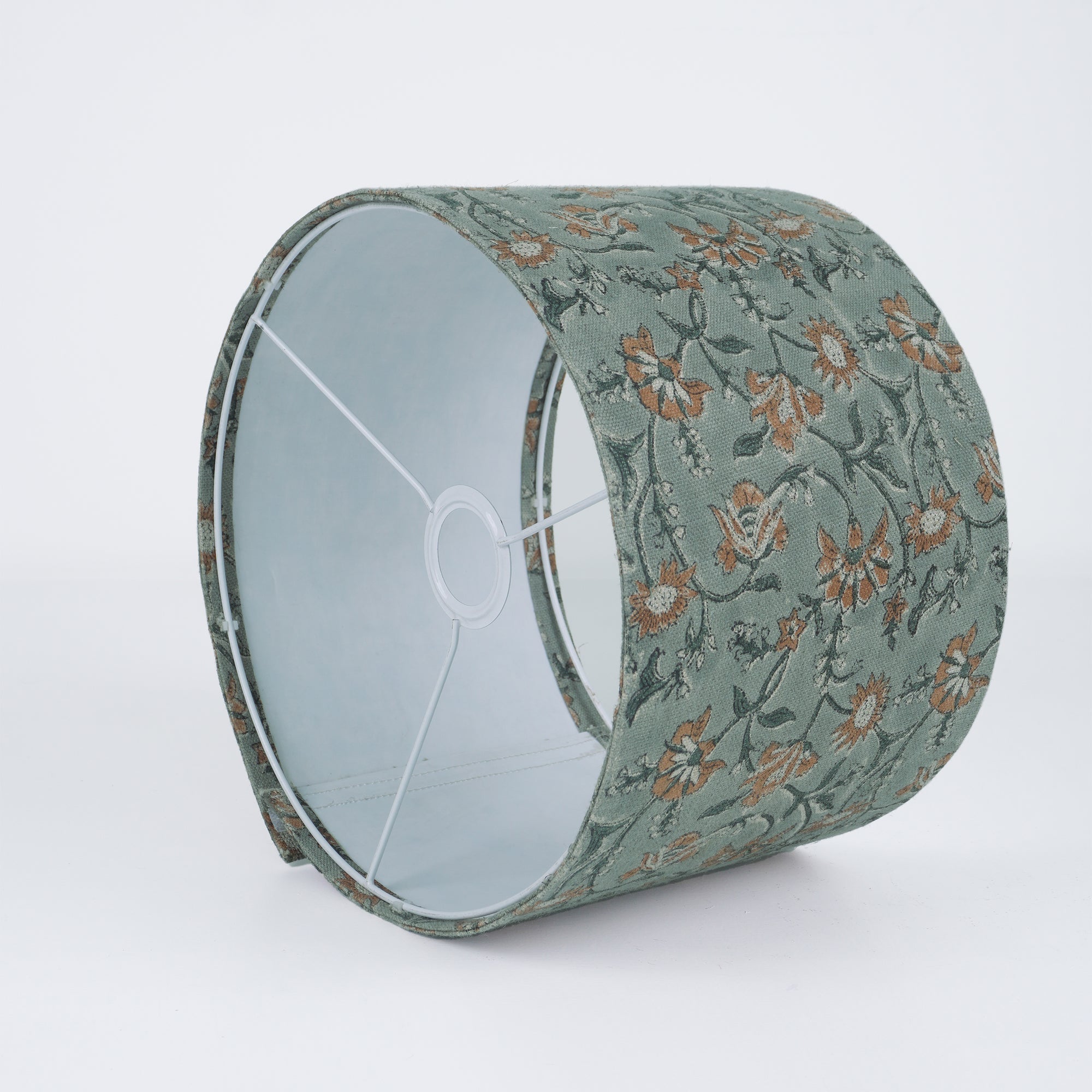 Block Printed Sage Green Floral Linen Boho Lampshade - Nayab
