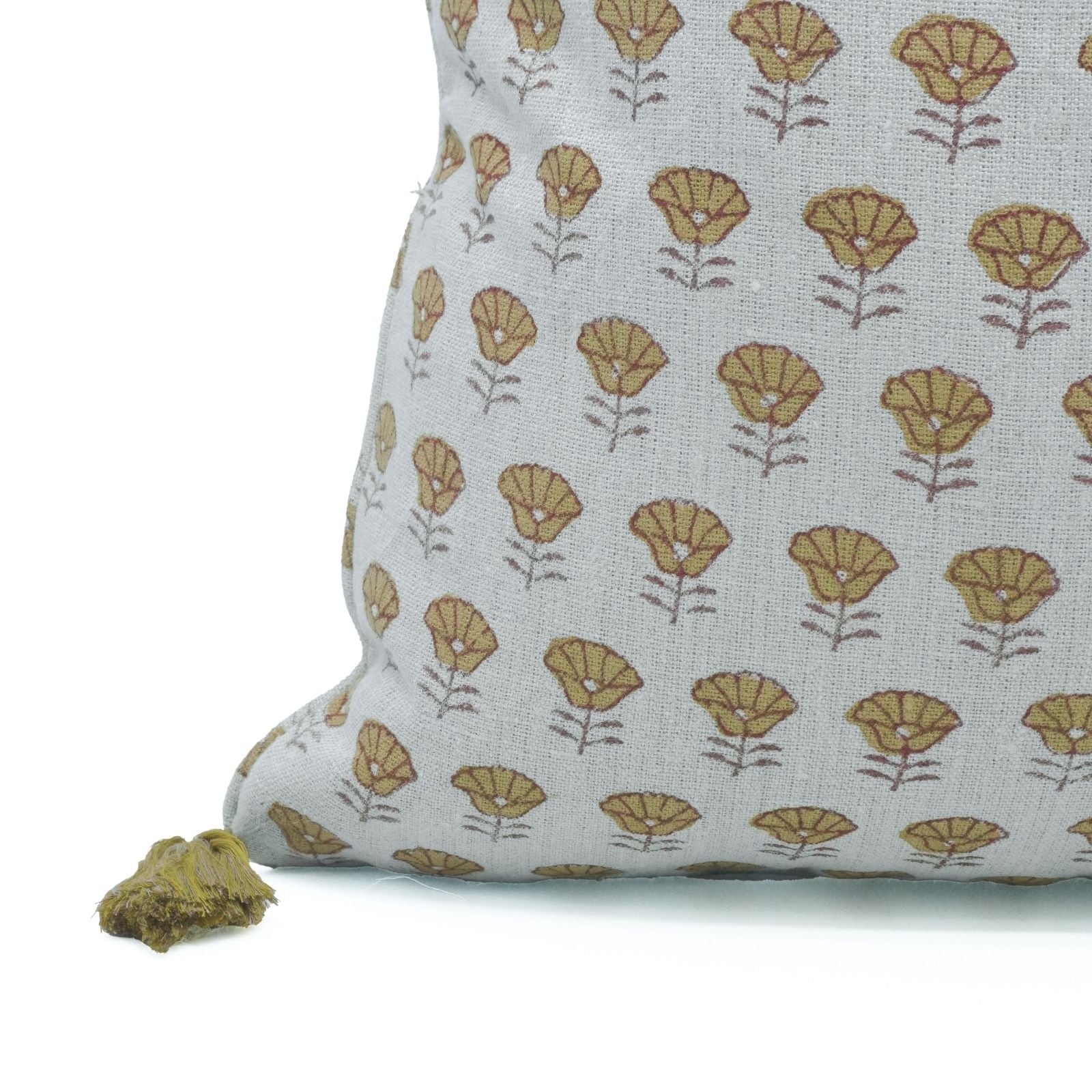 Indian Artisan Block Print Tassel Linen Pillow Cover - Kohinoor