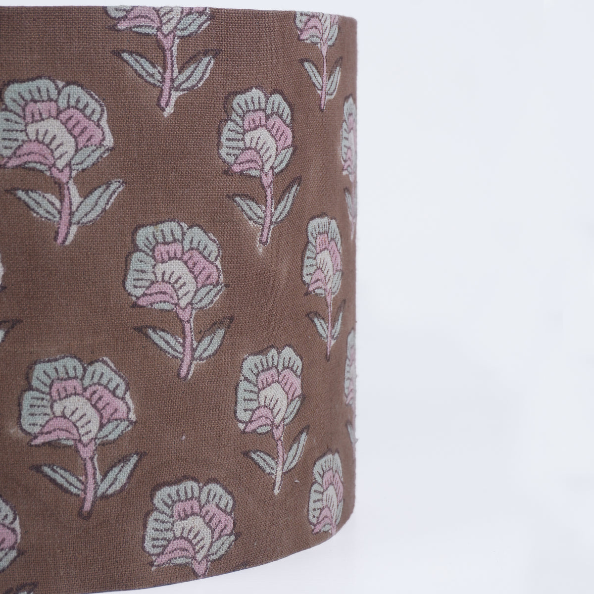 Brown Floral Wooden Block Print Linen Lampshade - Rohini