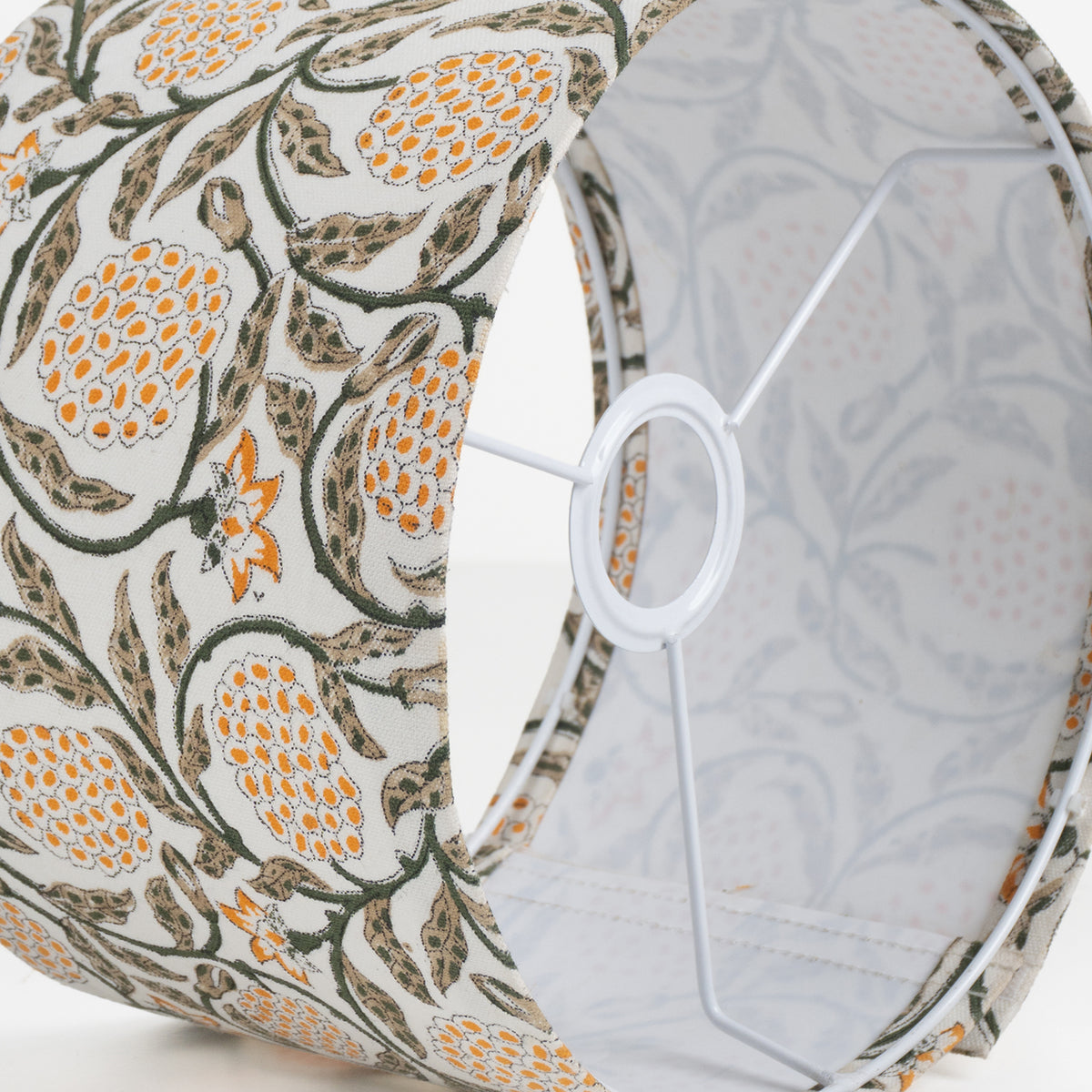 Meraki Block Print Drum Lampshade on Thick Cotton White