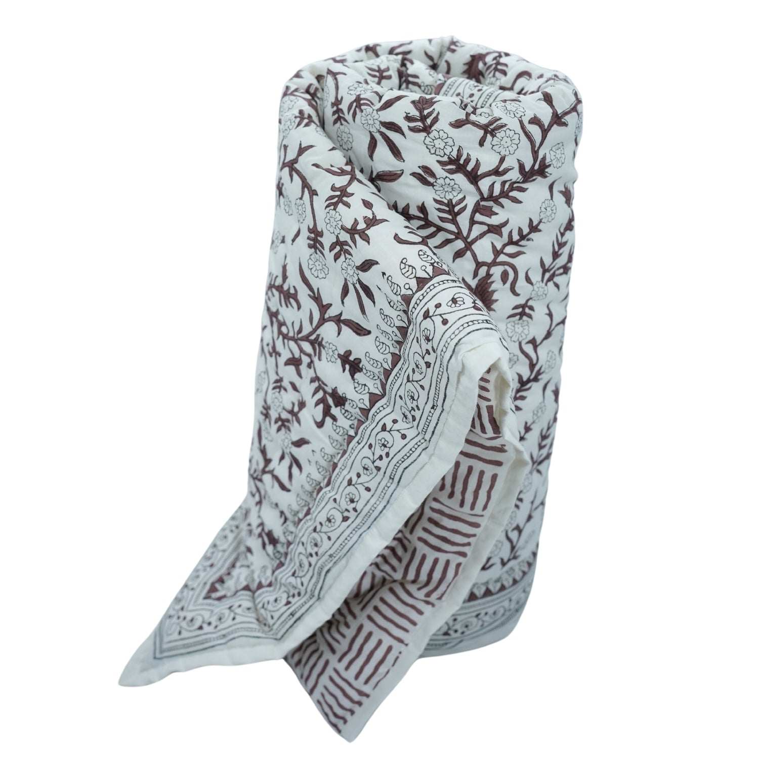 Block Print Brown Cotton Quilt Reversible &amp; Lightweight - Shejan