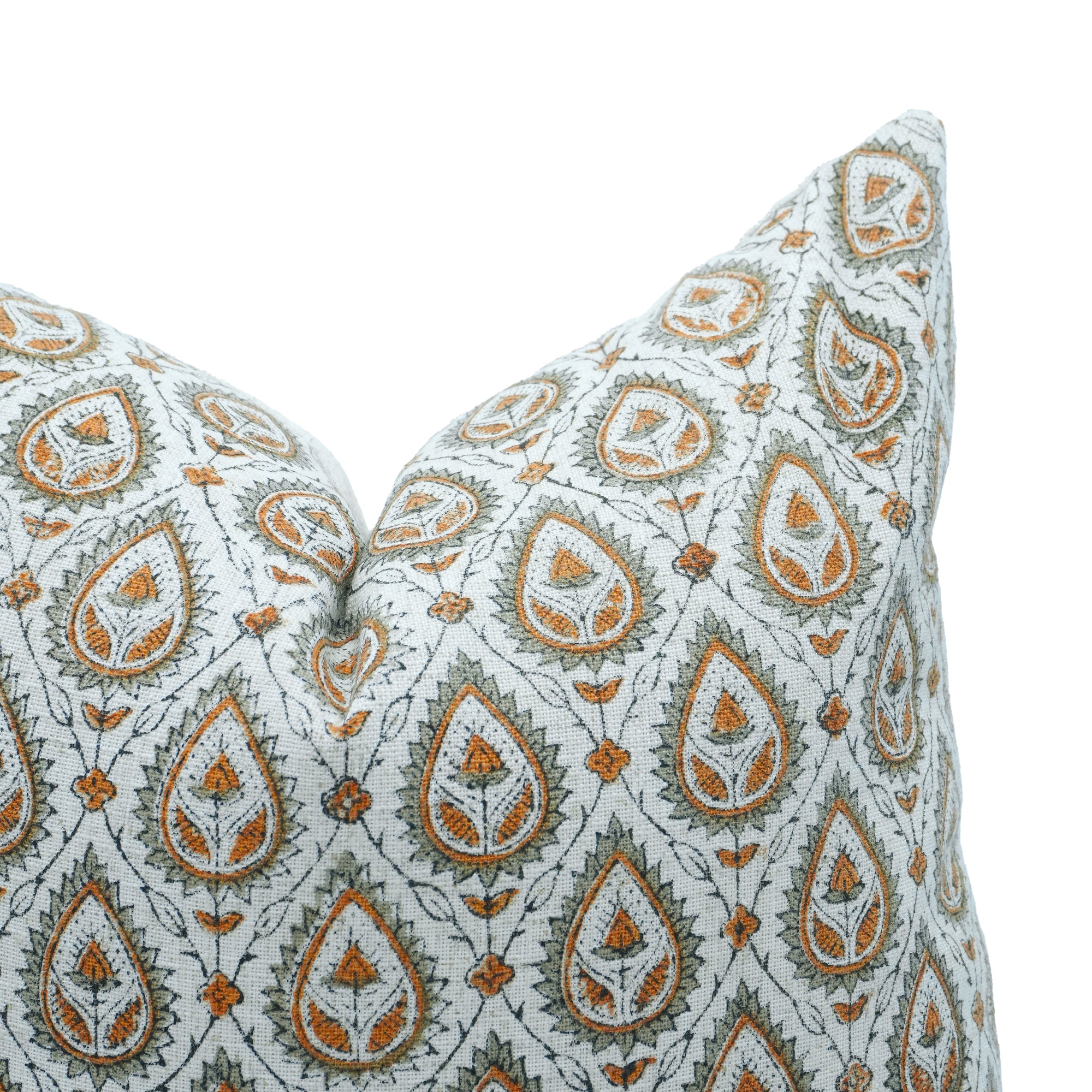Handmade Viscose Linen Orange Floral Pillow Cover || Paan Pati