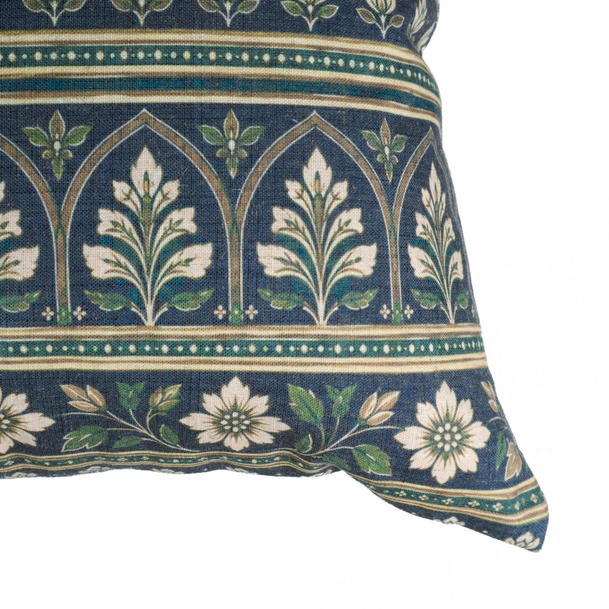 Floral Printed Deep Navy Viscose Linen Boho Cushion Cover 