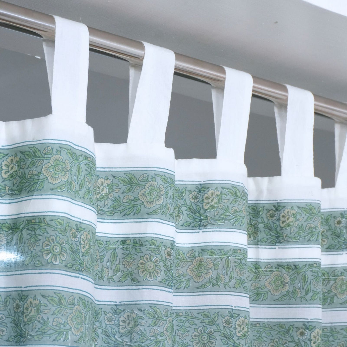 Block Print Arpan Sage Green Floral Cotton Curtain