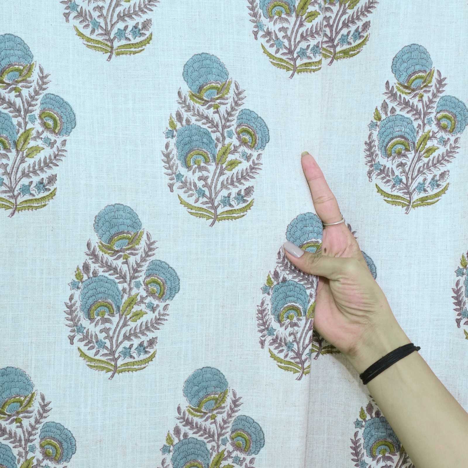 Mohini Hand Block Print Tab Top Curtains | Blue Linen