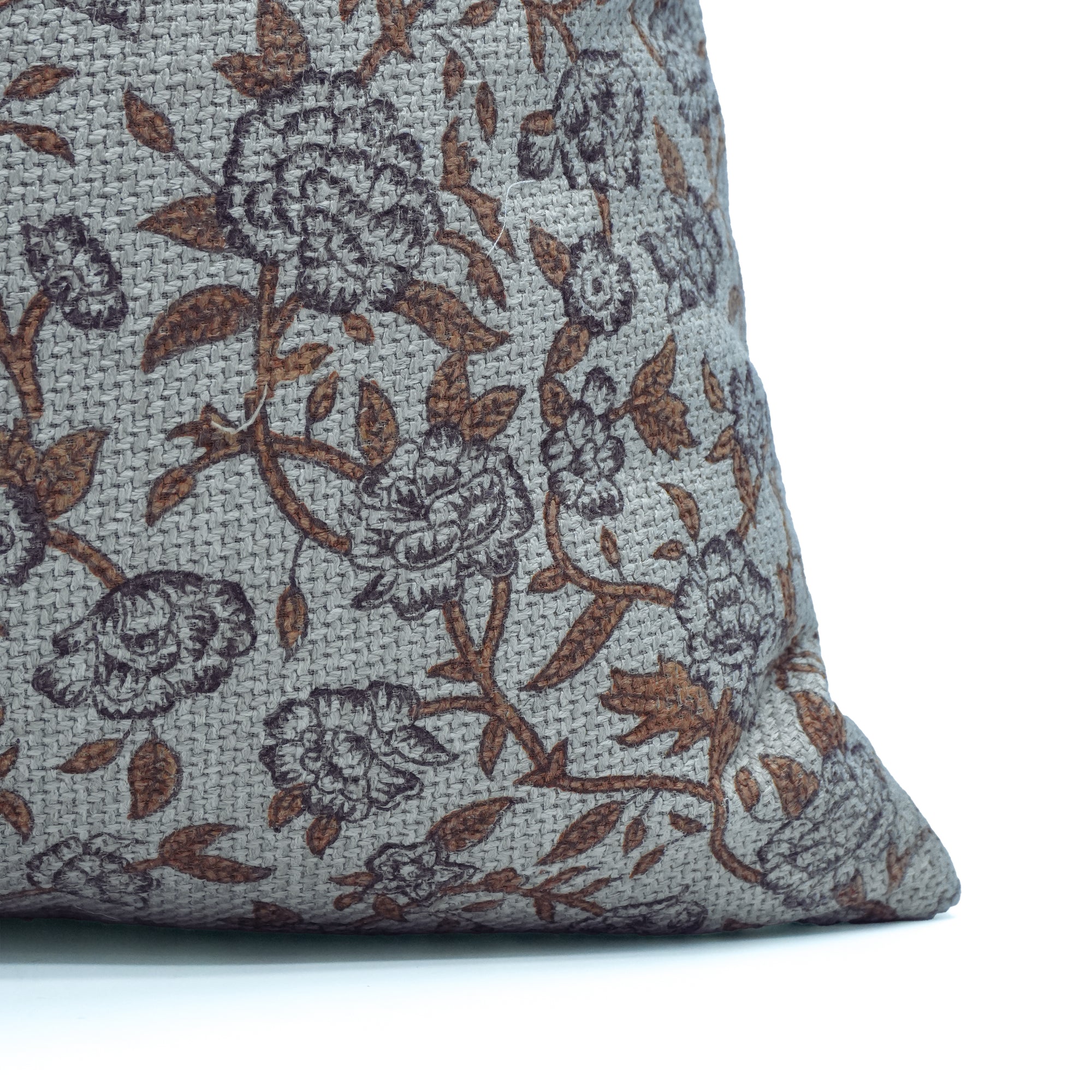 Handmade Jute Linen Black &amp; Brown Floral Cushion - Mrignayani 