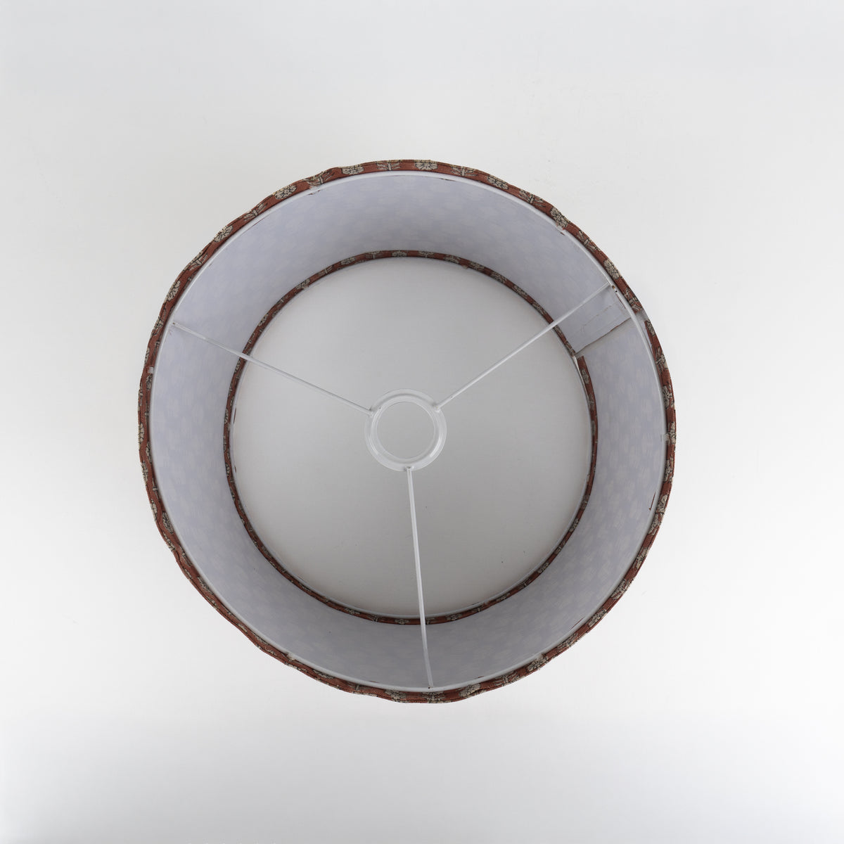 Block Print Drum Lampshade on Heavy Linen - Rust Tulsi Buti
