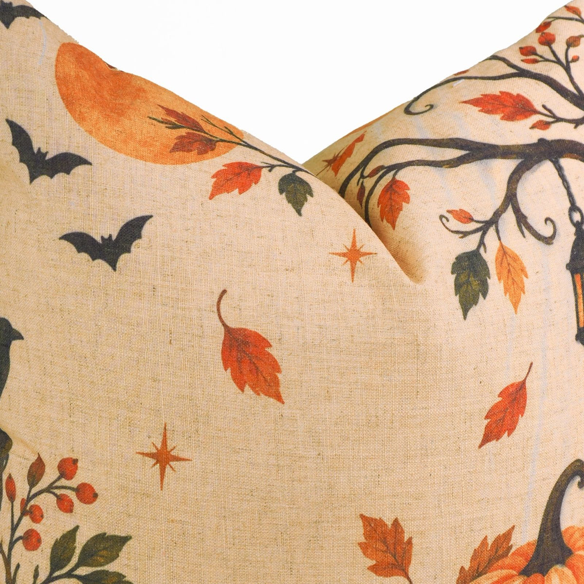 Halloween Pumpkin Print Viscose Linen Pillow Cover - Kadu