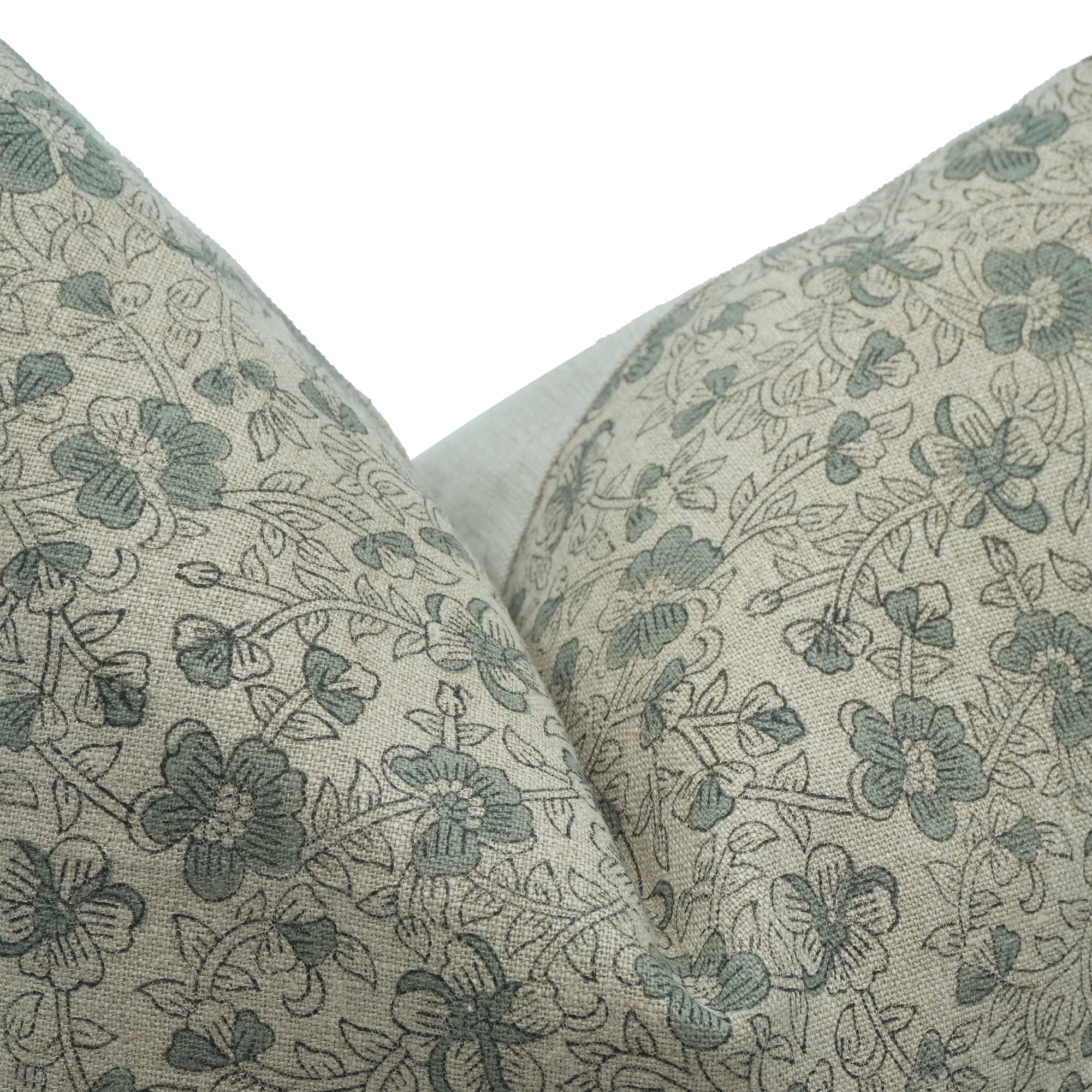 Handmade Saundrya Printed Gray Floral Linen Cushion Cover