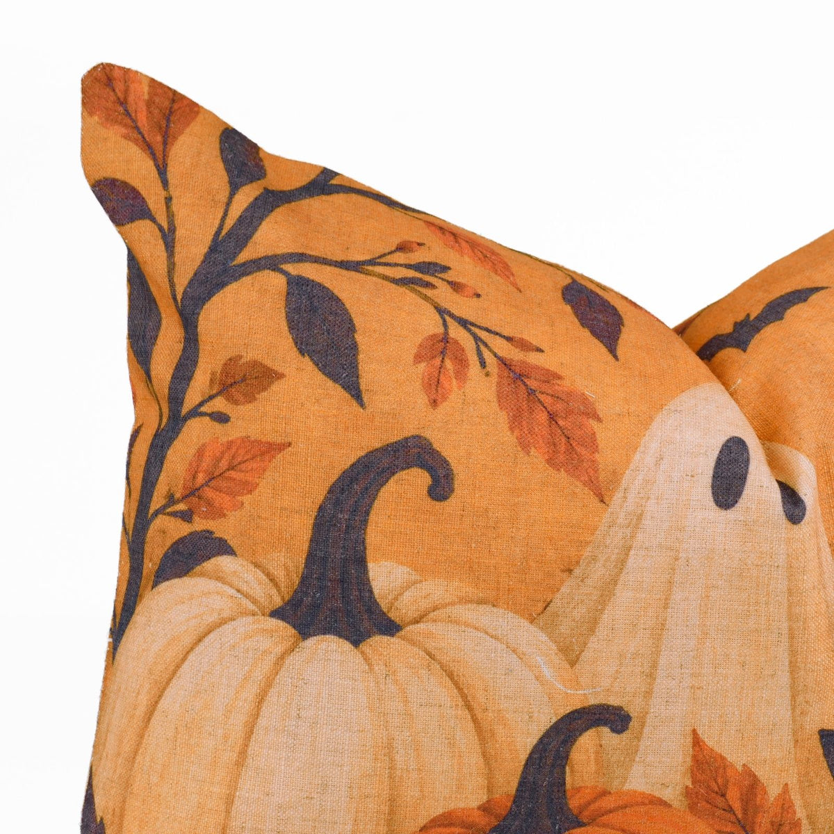 Haunted Cat Printed Orange Linen Lumbar Pillow Cover
