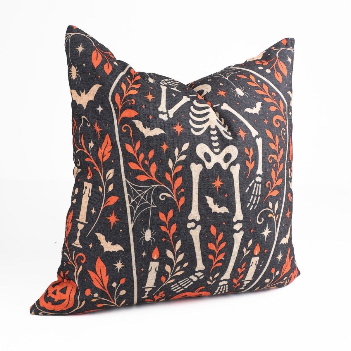Skeleton Halloween Charcoal Linen Cushion Cover Decor 