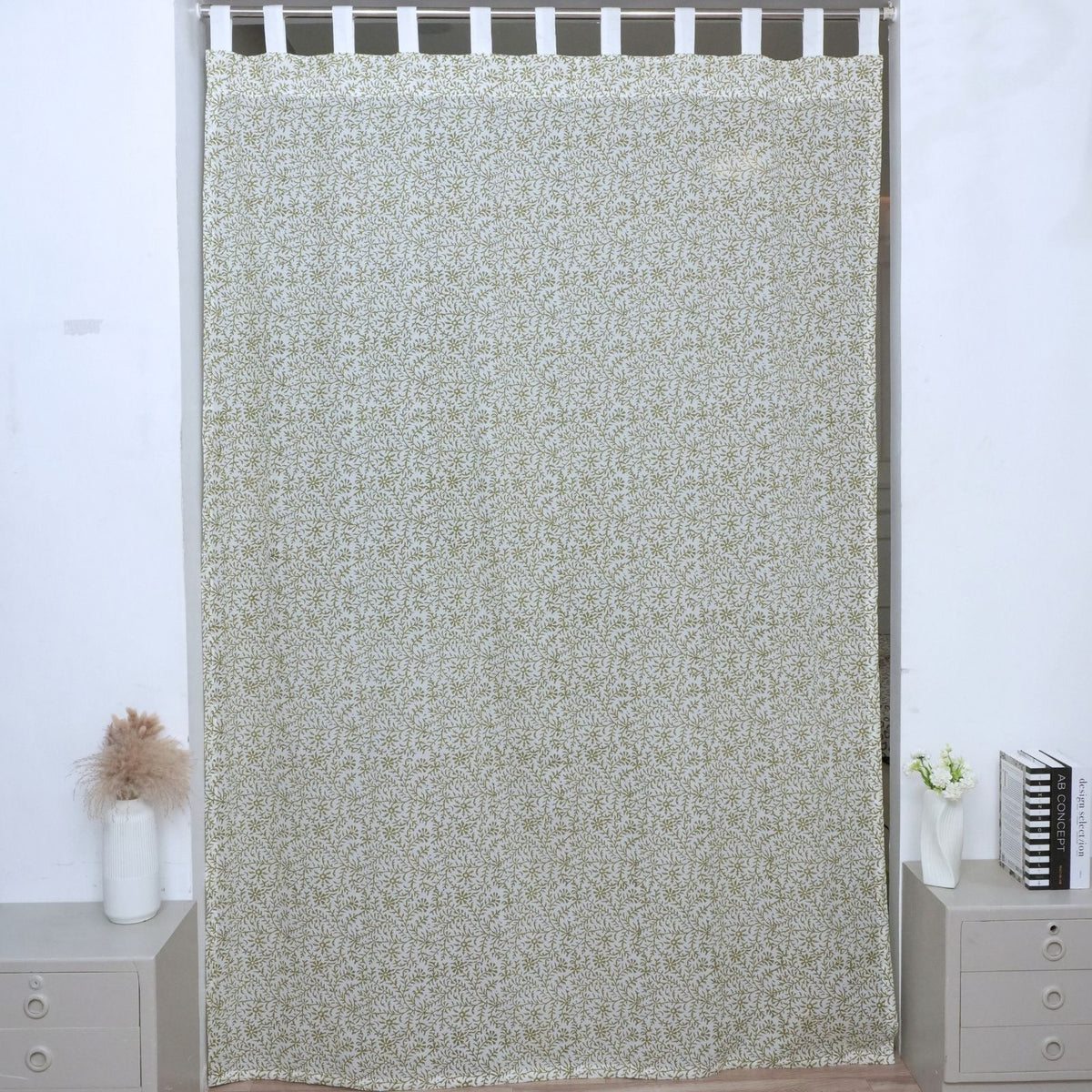 Wooden Block Print Curtain 100% Cotton - Green Jungli Ghass