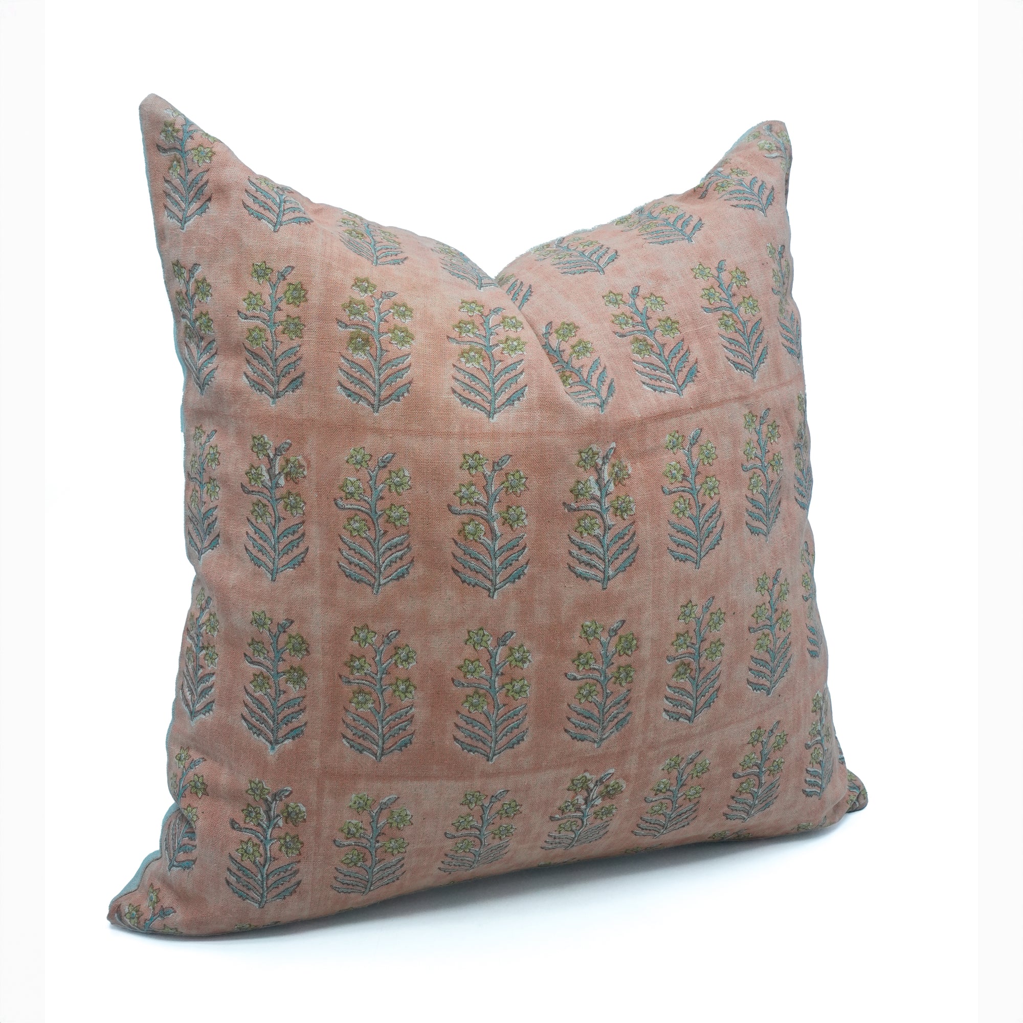 Inderdhanush Peach Floral Handmade Linen Boho Pillow Cover