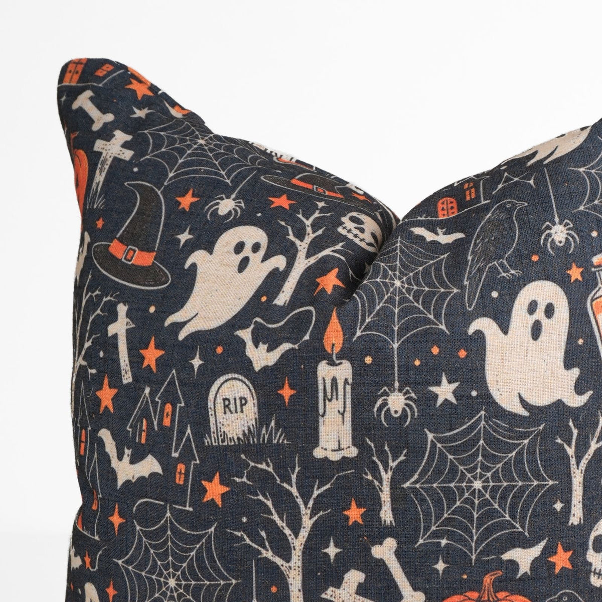 Halloween Ghosts Pumpkins Linen Cushion Cover Skeleton Decor