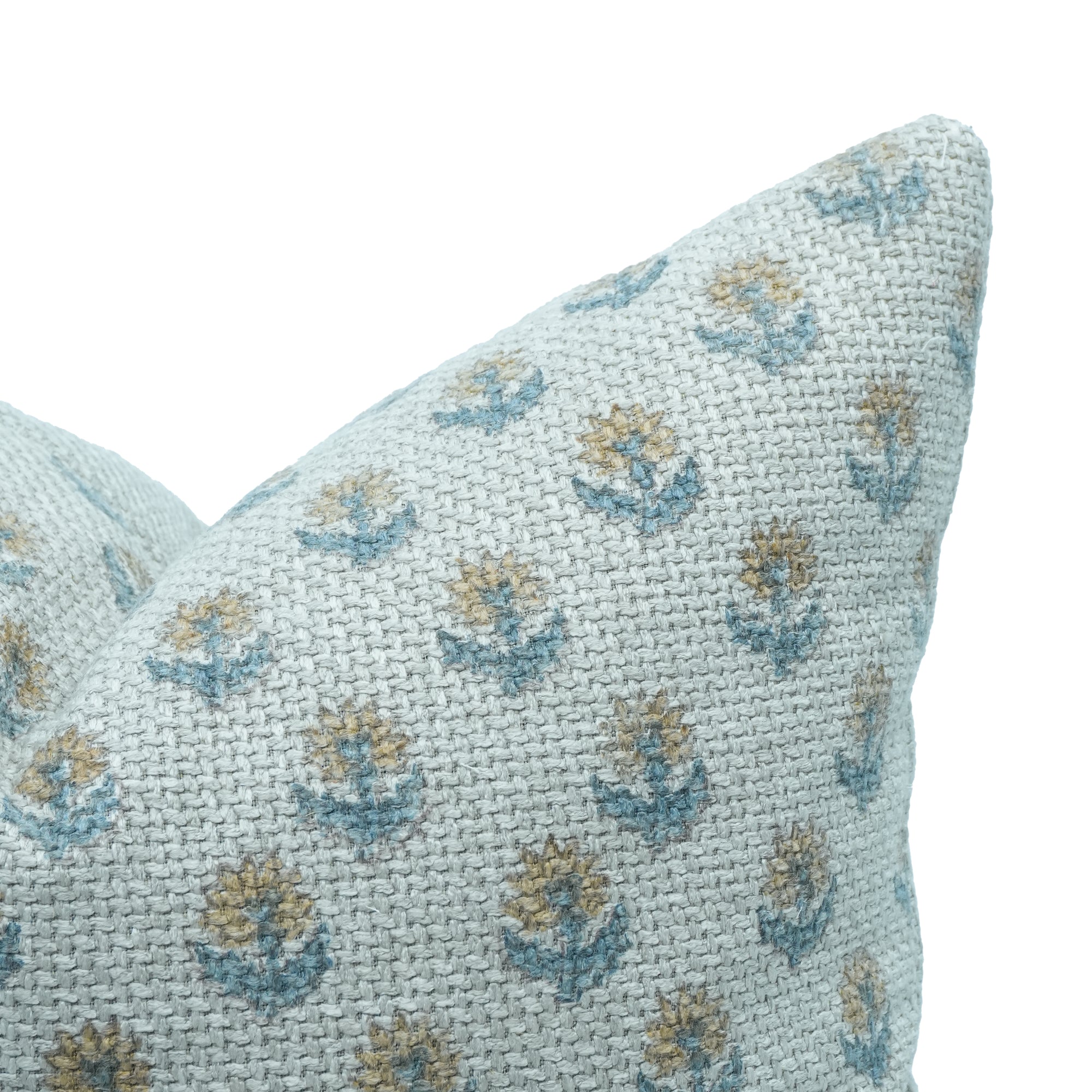 Handcrafted Palak Jute Linen Blue Floral Throw Pillow Cover