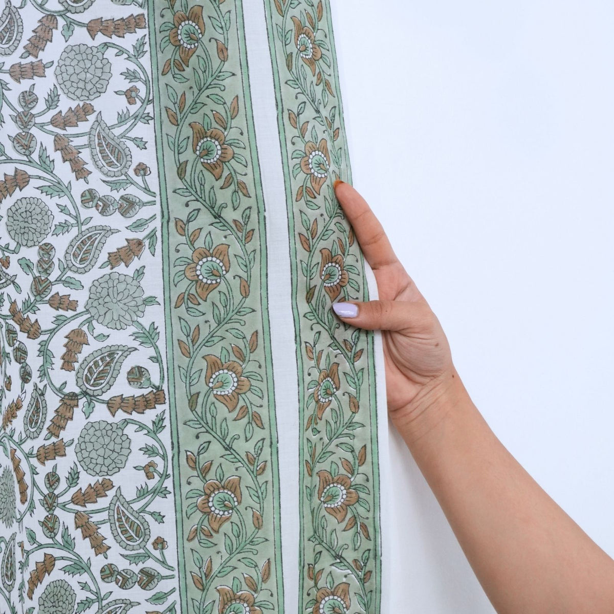Handcrafted Sage Green 100% Cotton Gopi Tab Top Curtain 