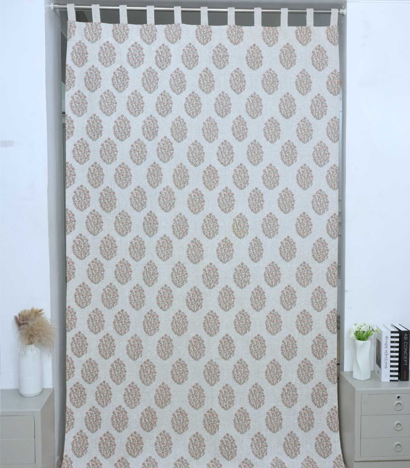 Gudhal Hand Block Print Tab Top Curtains | Pink Linen