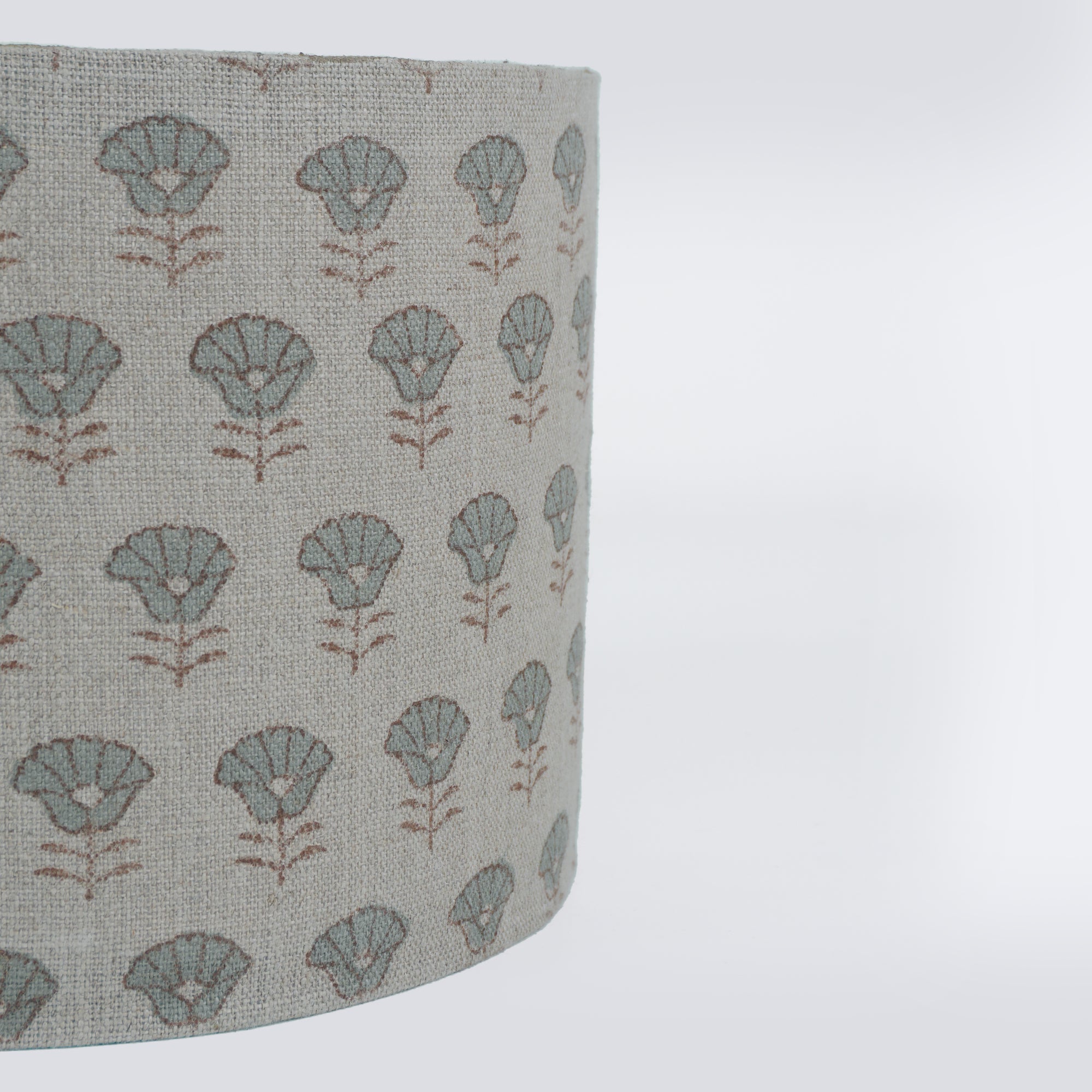 Gray Floral Block Print Hevay Linen Floor Lampshade - Kohinoor