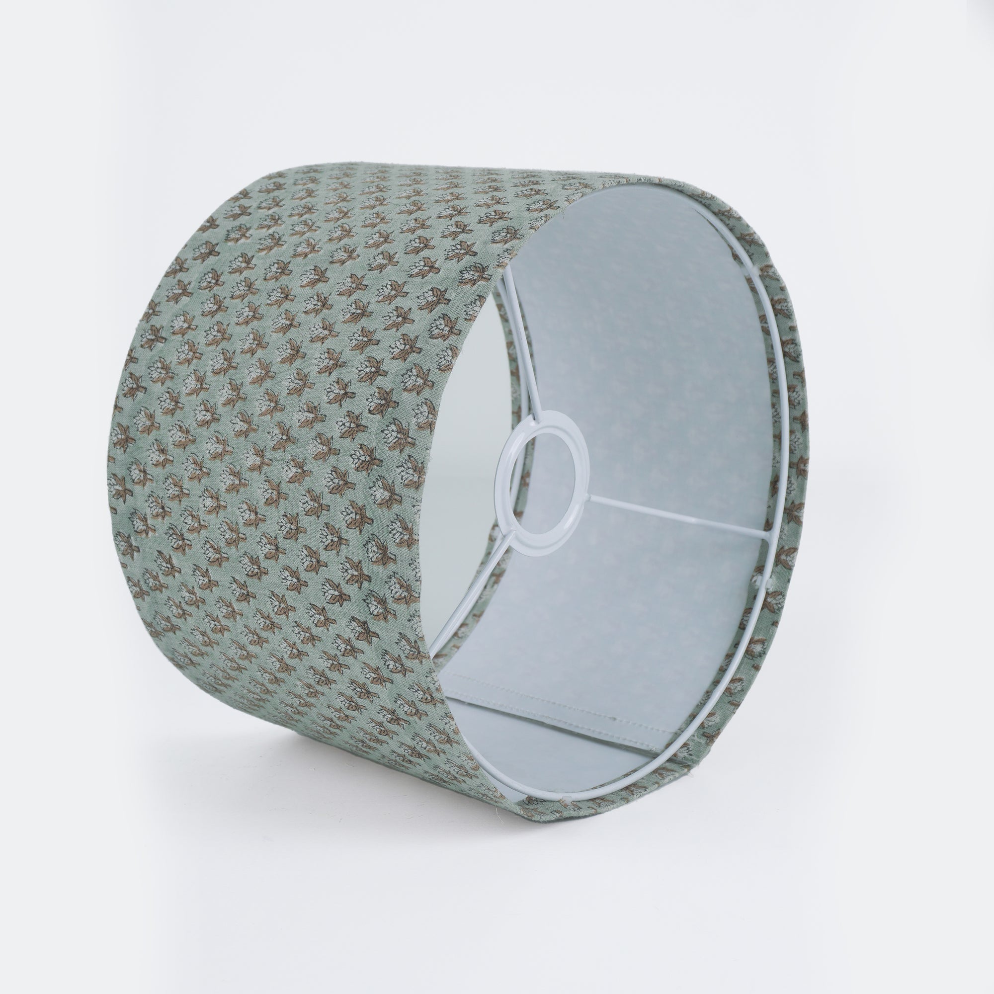 Handcrafted Sage Green Linen Drum Lampshade - Mogra
