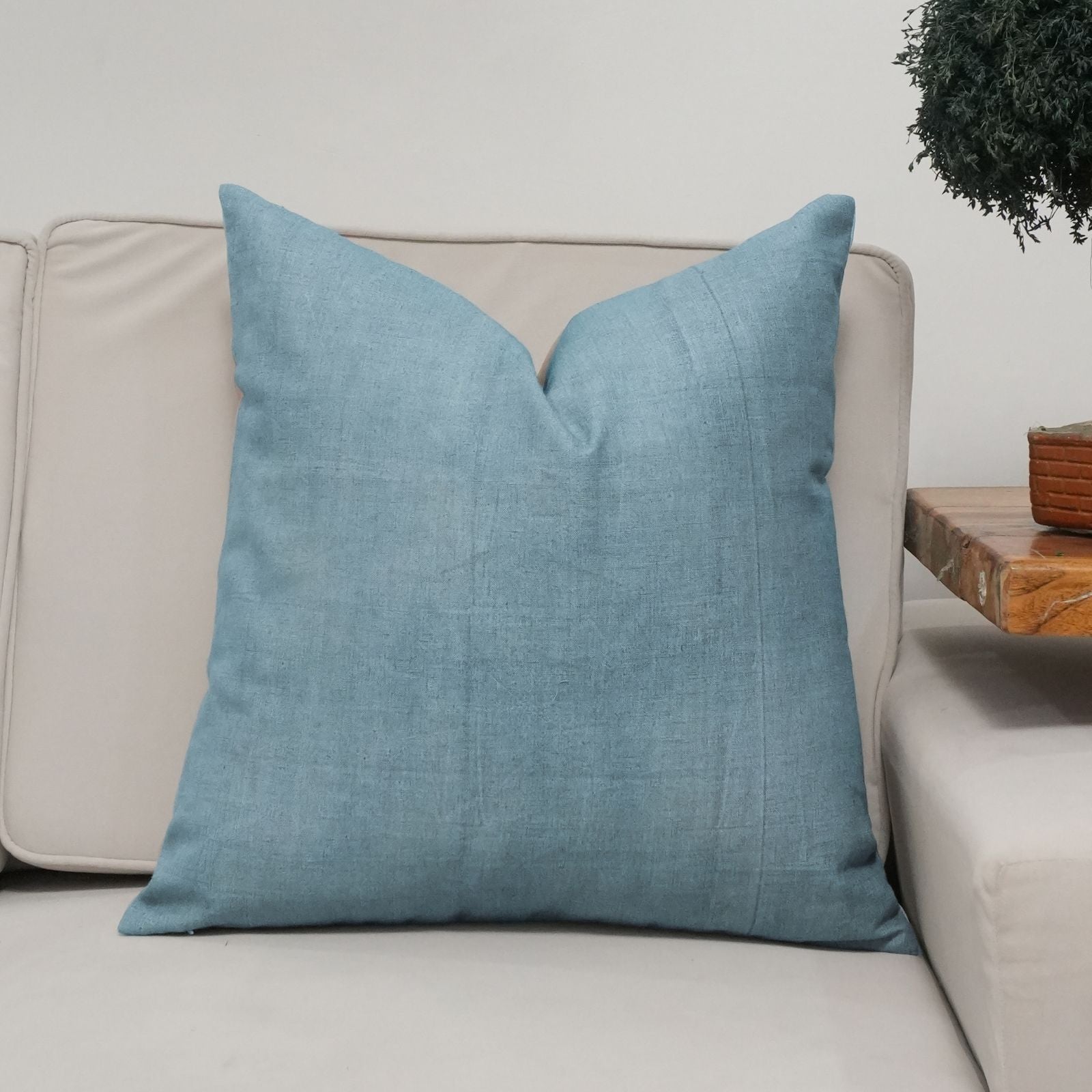 Solid Blue Thick Linen Throw Pillow Cover | Home Decor Accent