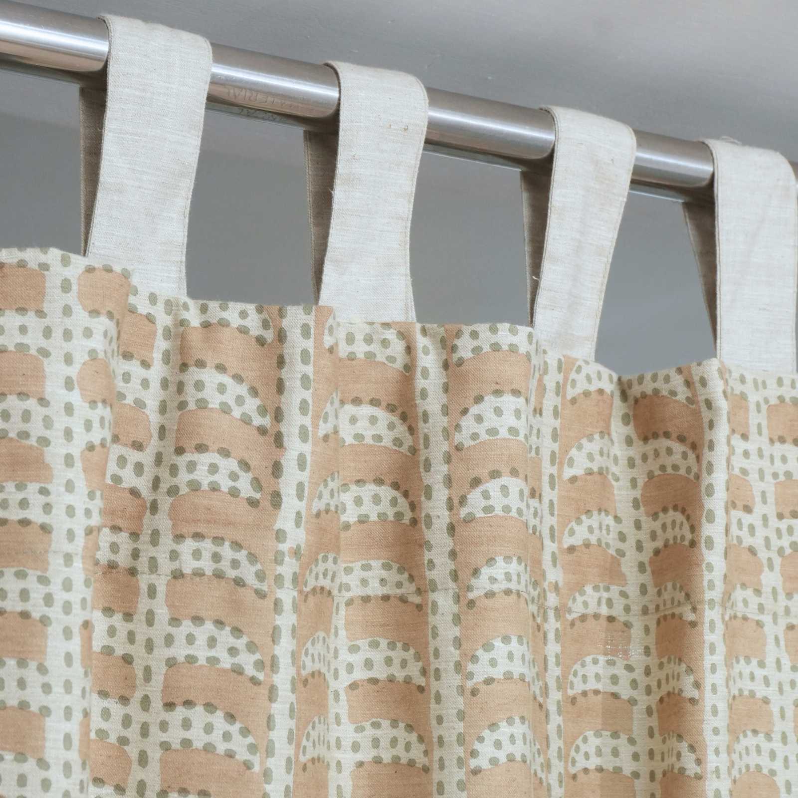 Garud Hand Block Print Tab Top Curtains | Peach Stripe Linen