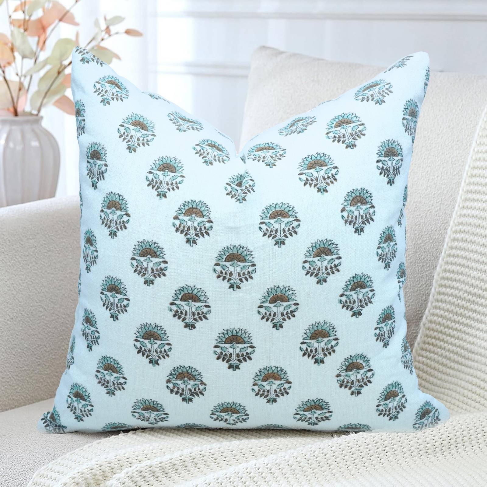 Hand Block Print Boho Cushion Cover | Inderjeet Linen Gray