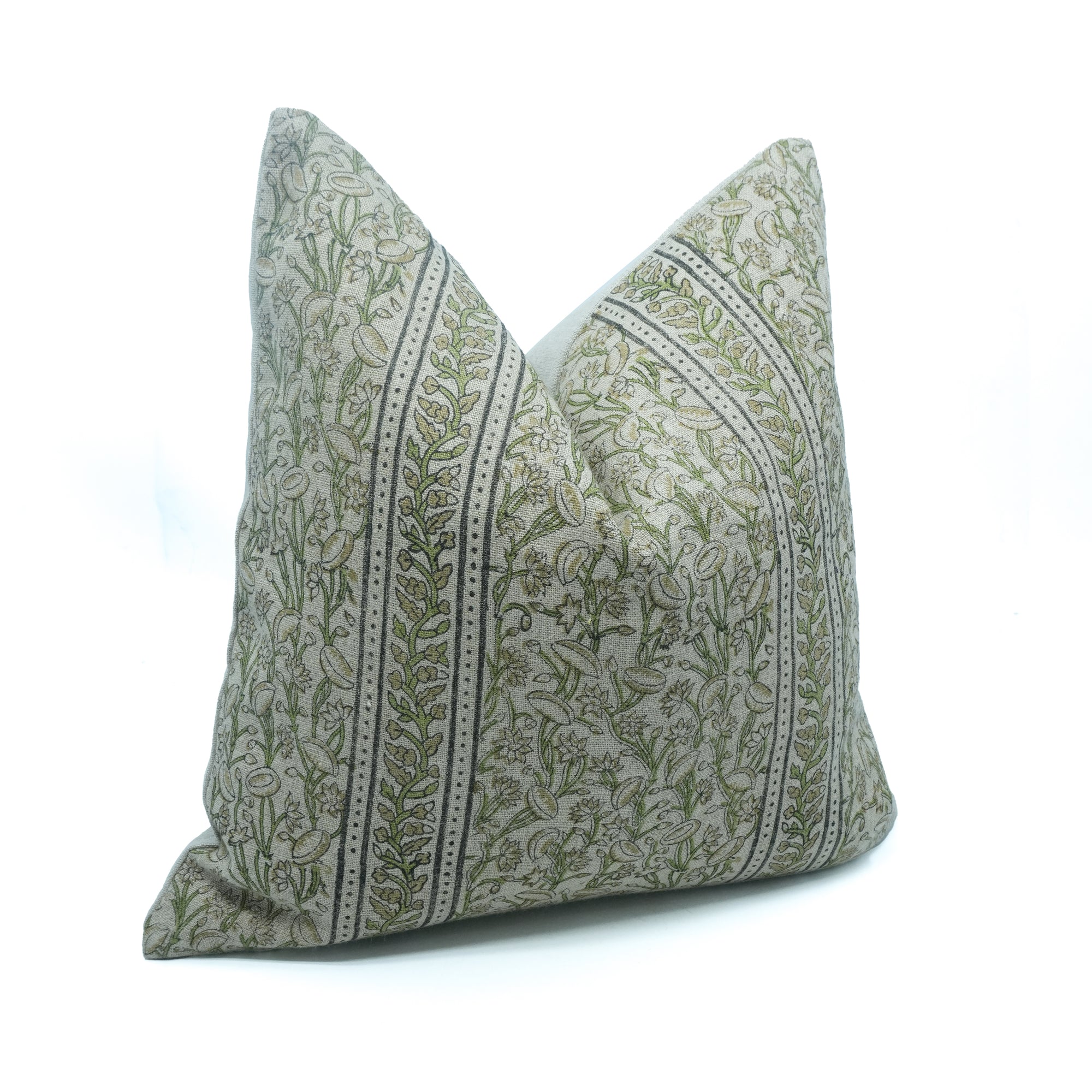 Pishta Border Brown Block Print Linen Sofa Pillow Cover