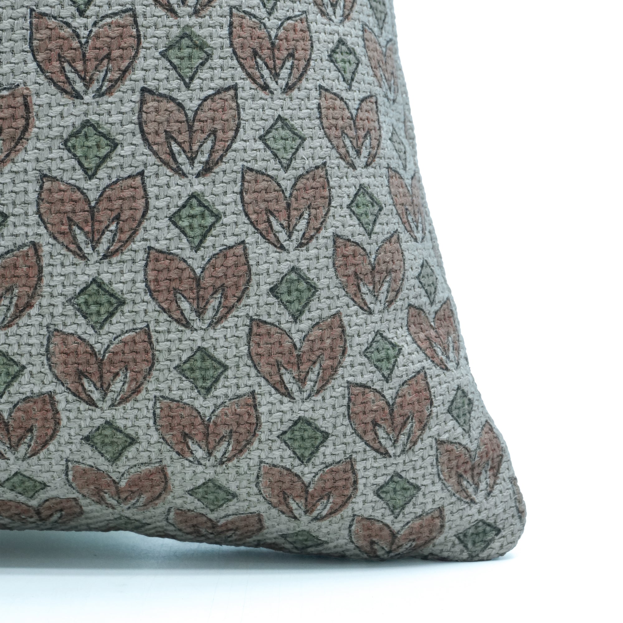 Titlee Indian Printed Jute Linen Boho Pillow Cover Peach Floral