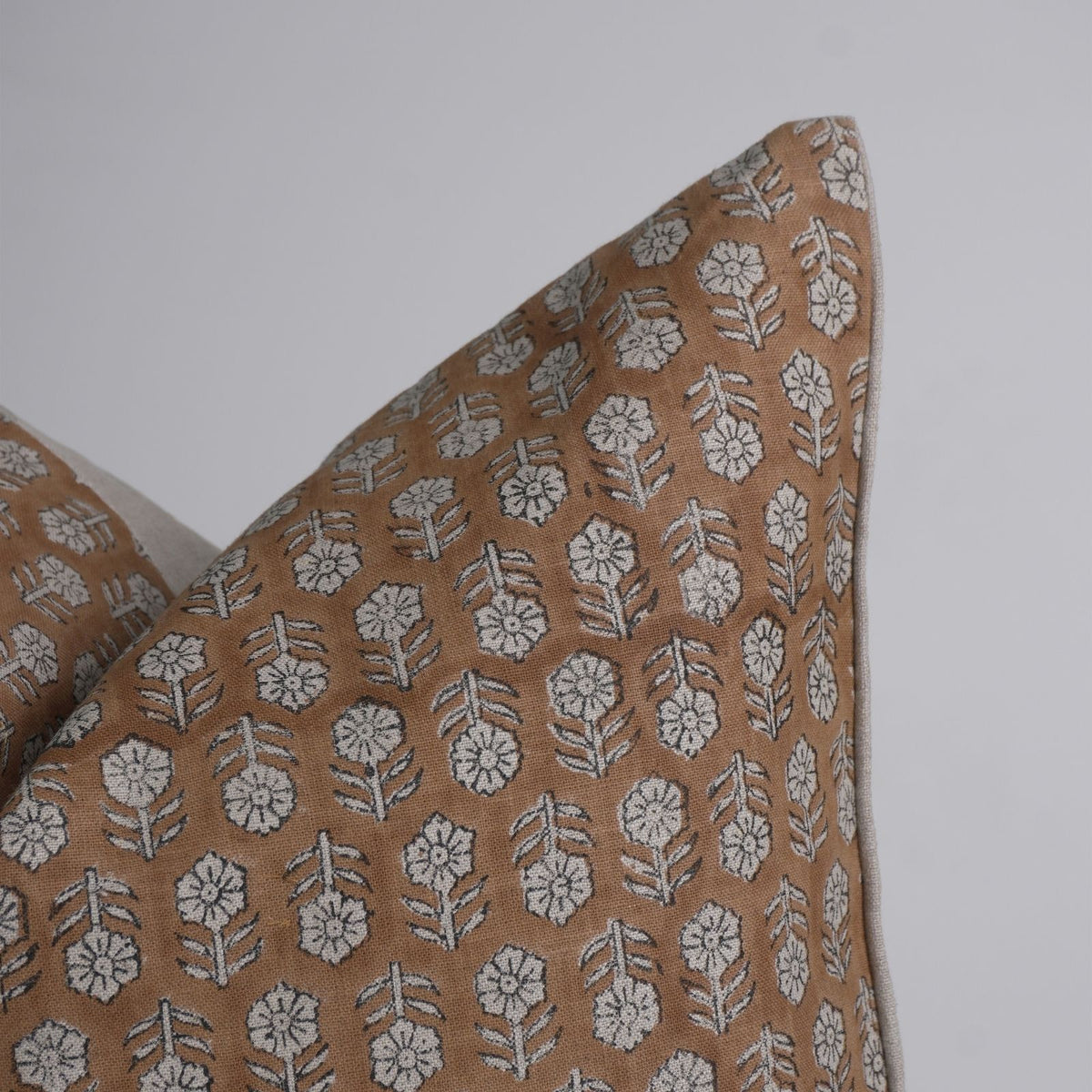 Handmade Tulsi Buti Brown Floral Throw Cushion Cover